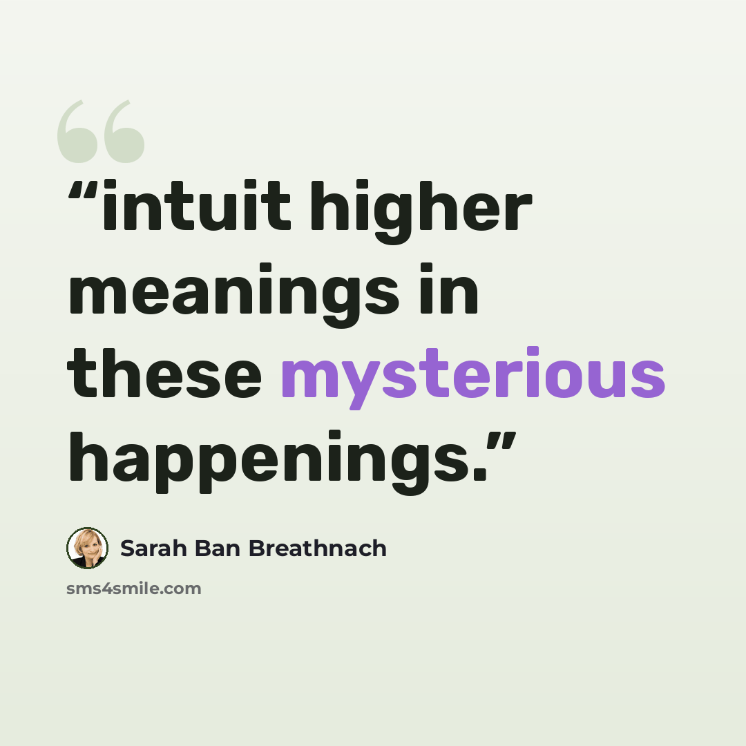 “intuit higher meanings in these mysterious happenings.” quote by Sarah Ban Breathnach
