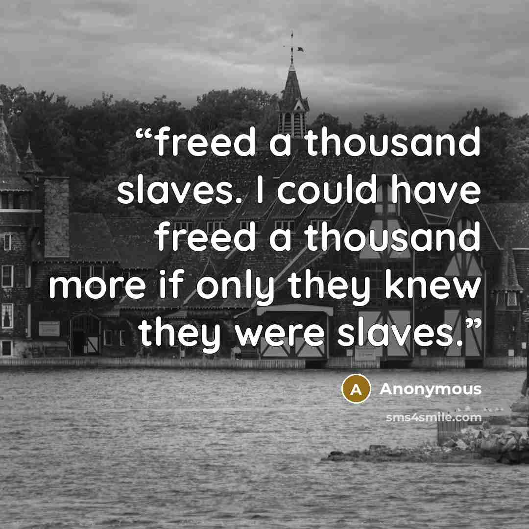 “freed a thousand slaves. I could have freed a thousand more if only they knew they were slaves.” quote by Anonymous