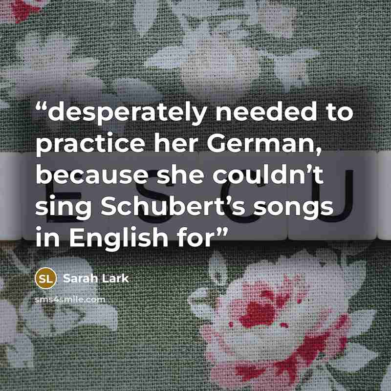 “desperately needed to practice her German, because she couldn’t sing Schubert’s songs in English for” quote by Sarah Lark