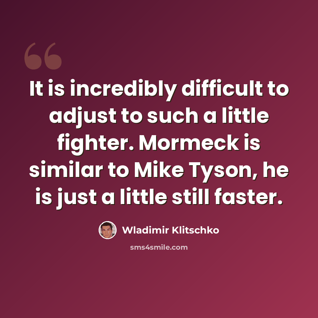 “It is incredibly difficult to adjust to such a little fighter. Mormeck is similar to Mike Tyson, he is just a little still faster.” quote by Wladimir Klitschko