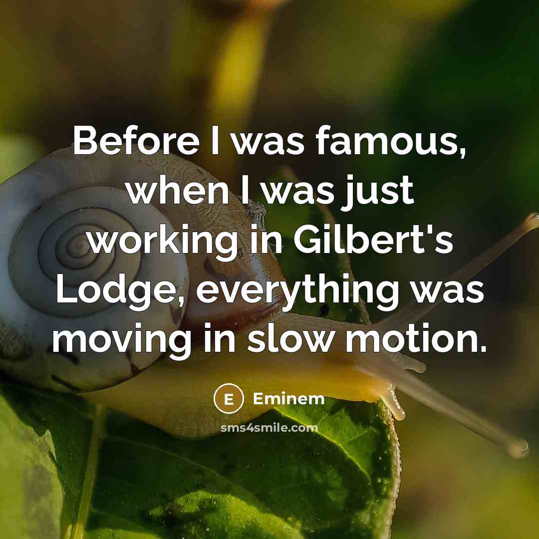 “Before I was famous, when I was just working in Gilbert's Lodge, everything was moving in slow motion.” quote by Eminem