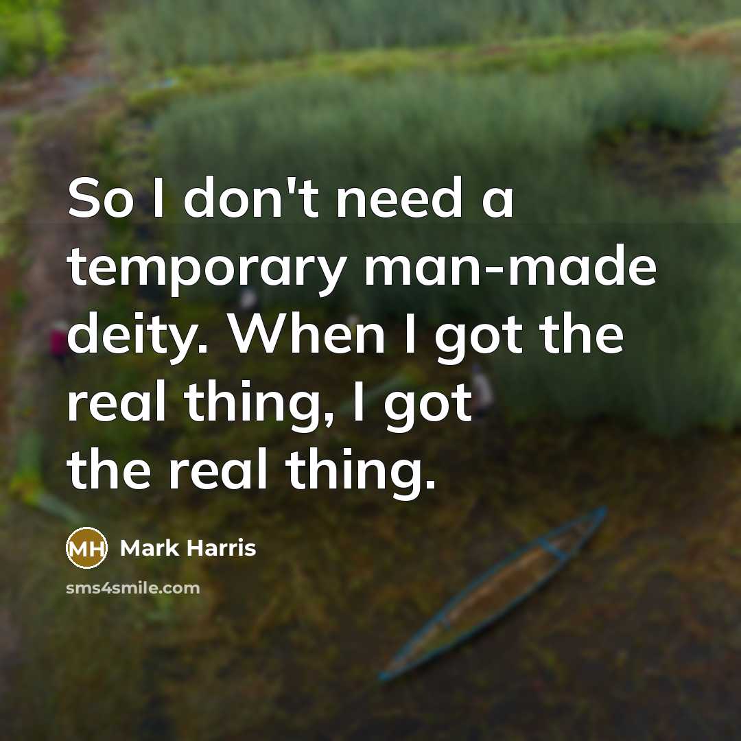 “So I don't need a temporary man-made deity. When I got the real thing, I got the real thing.” quote by Mark Harris