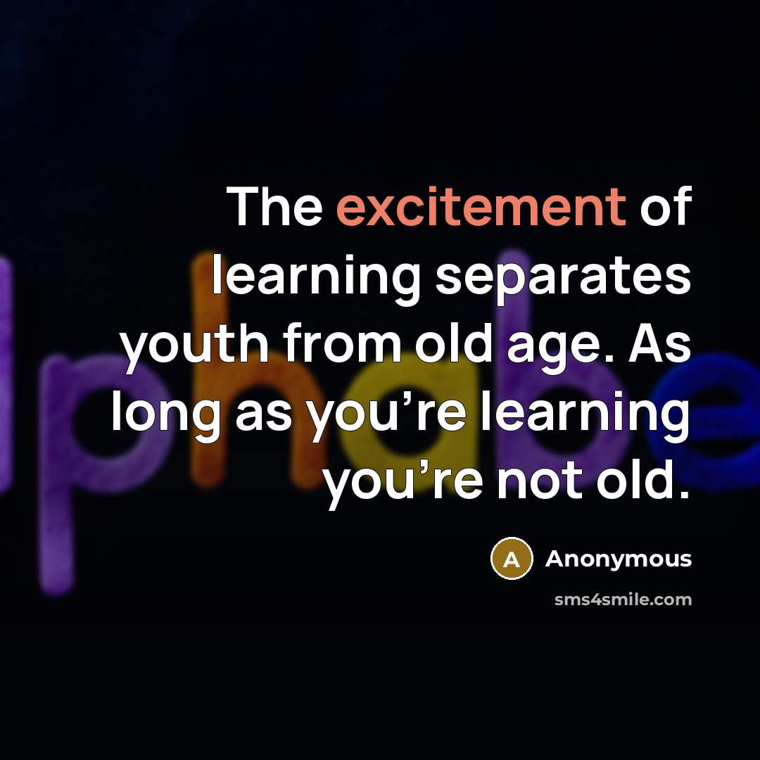“The excitement of learning separates youth from old age. As long as you're learning you're not old.” quote by Anonymous