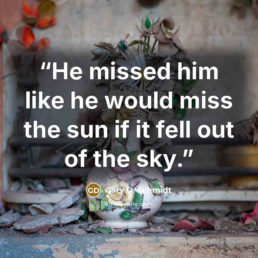 “He missed him like he would miss the sun if it fell out of the sky.” quote by Gary D. Schmidt