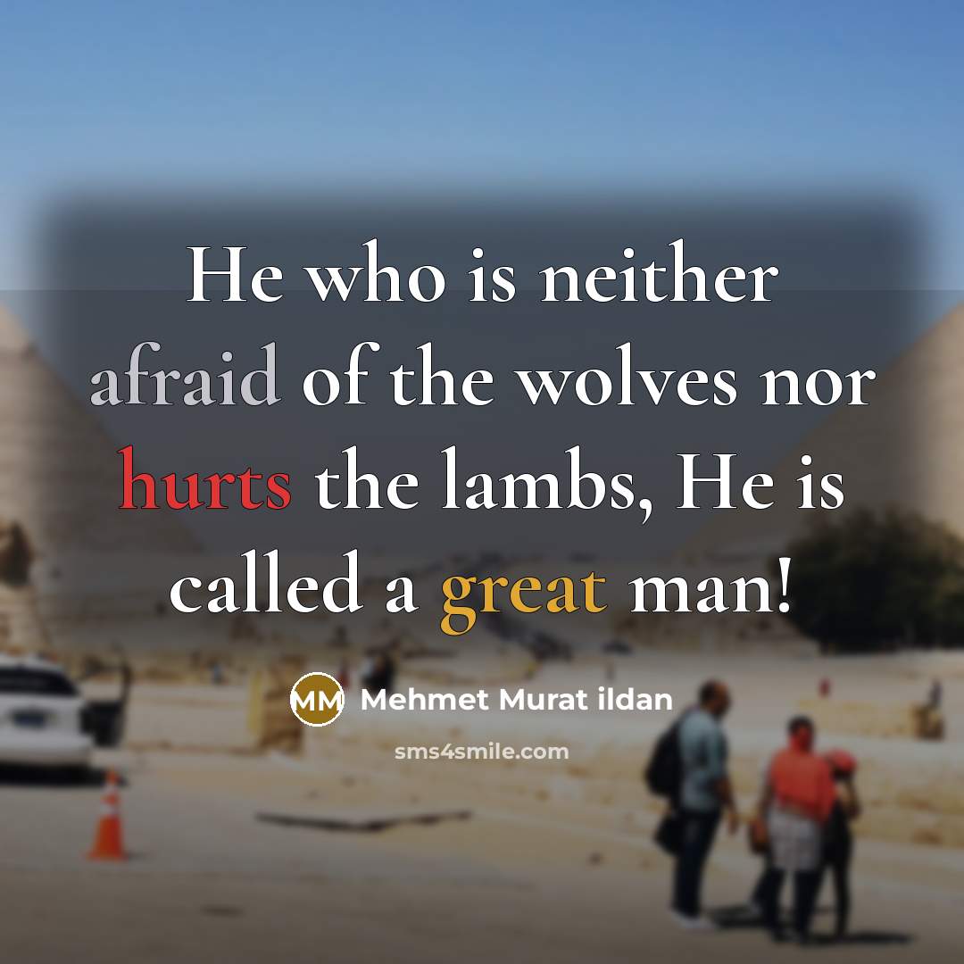 “He who is neither afraid of the wolves nor hurts the lambs, He is called a great man!” quote by Mehmet Murat Ildan