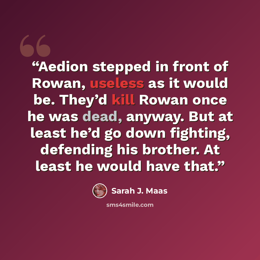 “Aedion stepped in front of Rowan, useless as it would be. They’d kill Rowan once he was dead, anyway. But at least he’d go down fighting, defending his brother. At least he would have that.” quote by Sarah J. Maas