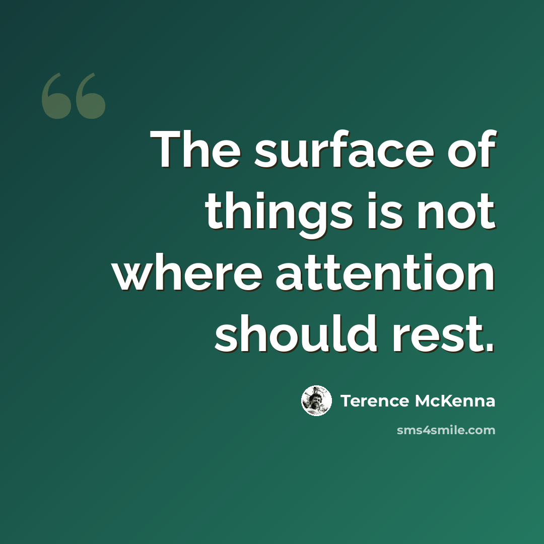 “The surface of things is not where attention should rest.” quote by Terence McKenna