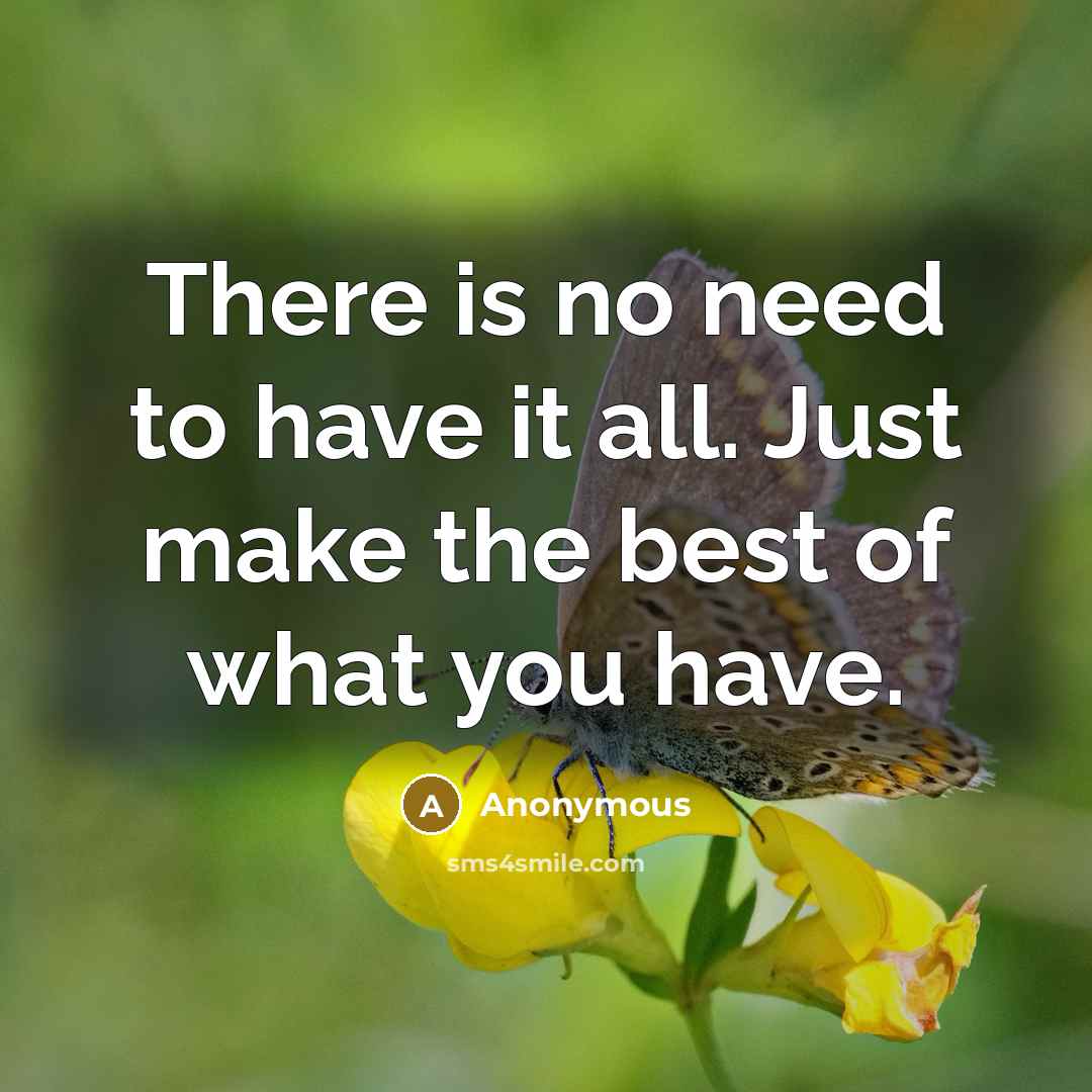“There is no need to have it all. Just make the best of what you have.” quote by Anonymous