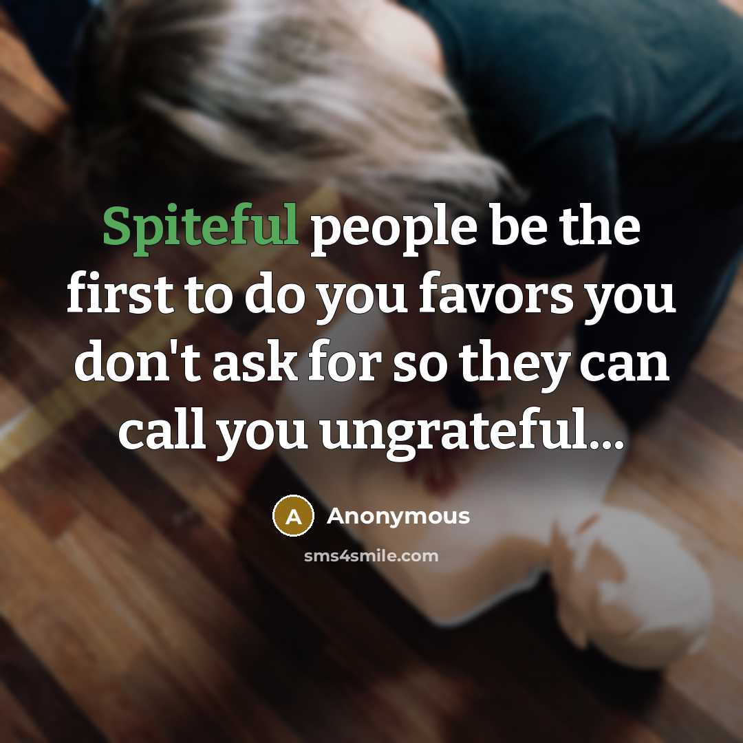 “Spiteful people be the first to do you favors you don't ask for so they can call you ungrateful...” quote by Anonymous