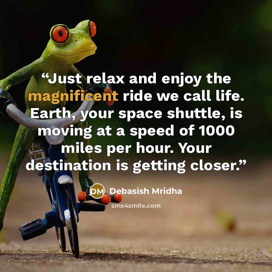 “Just relax and enjoy the magnificent ride we call life. Earth, your space shuttle, is moving at a speed of 1000 miles per hour. Your destination is getting closer.” quote by Debasish Mridha