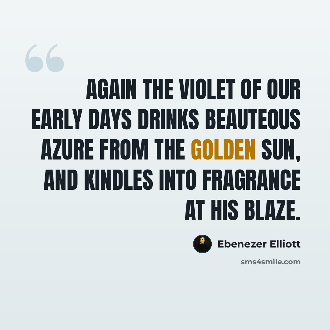 “Again the violet of our early days Drinks beauteous azure from the golden sun, And kindles into fragrance at his blaze.” quote by Ebenezer Elliott