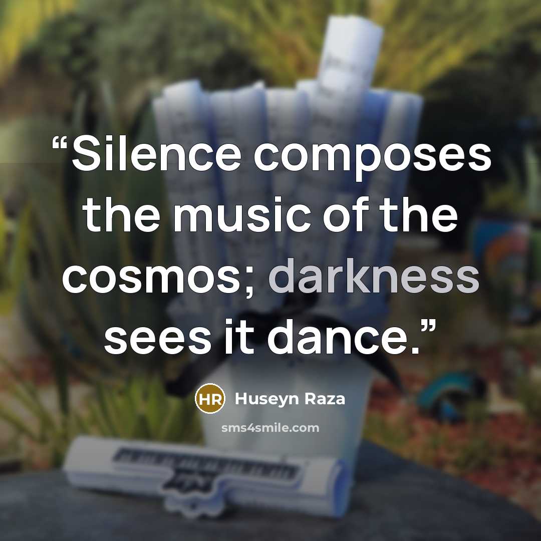 “Silence composes the music of the cosmos; darkness sees it dance.” quote by Huseyn Raza