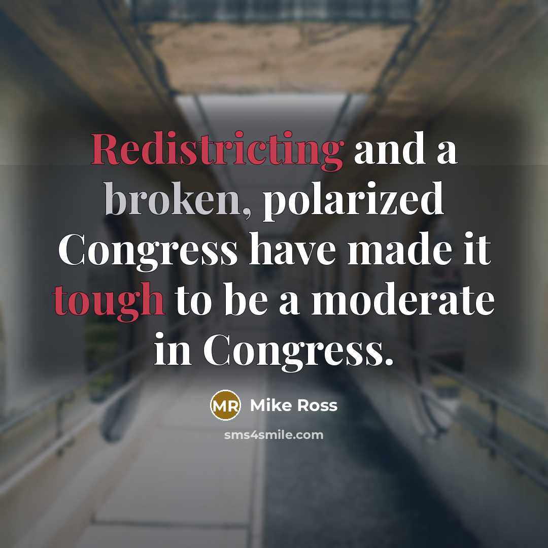 “Redistricting and a broken, polarized Congress have made it tough to be a moderate in Congress.” quote by Mike Ross