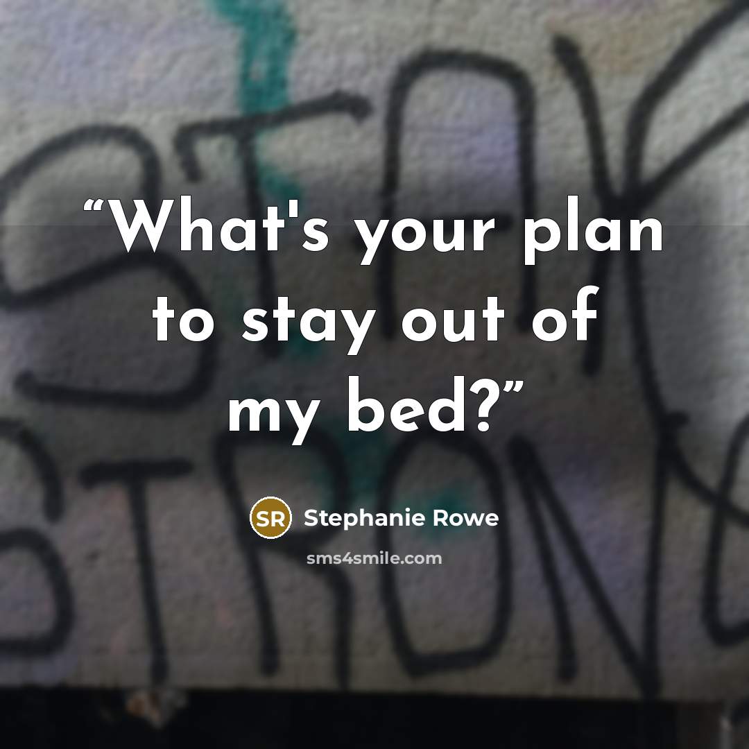 “What's your plan to stay out of my bed?” quote by Stephanie Rowe