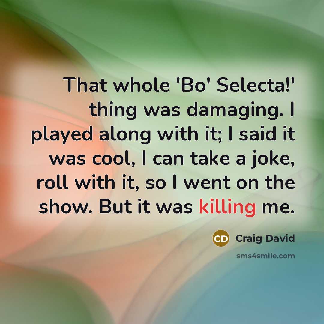 “That whole 'Bo' Selecta!' thing was damaging. I played along with it; I said it was cool, I can take a joke, roll with it, so I went on the show. But it was killing me.” quote by Craig David