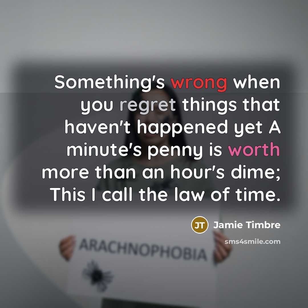 “Something's wrong when you regret things that haven't happened yet A minute's penny is worth more than an hour's dime; This I call the law of time.” quote by Jamie Timbre