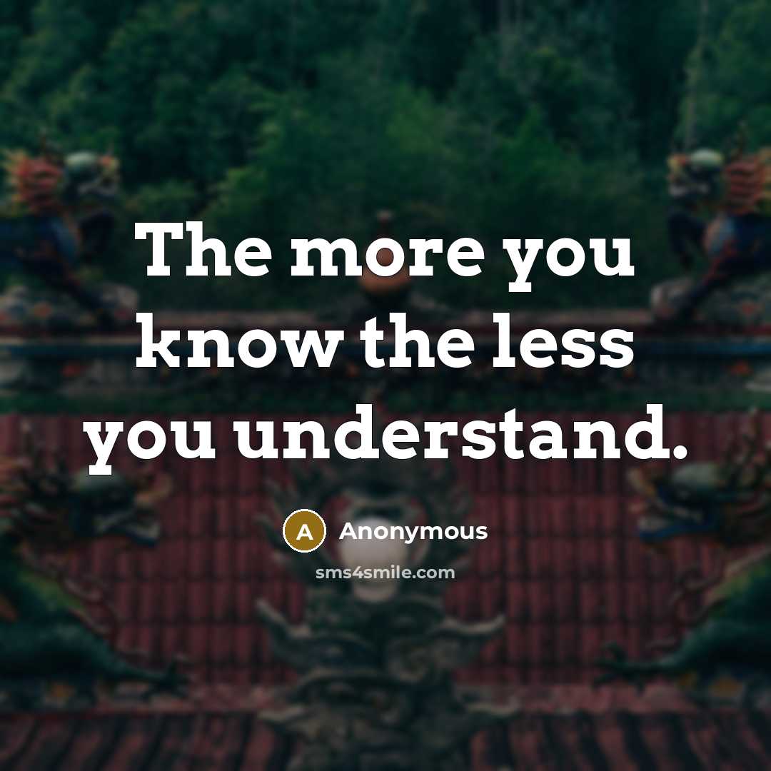 “The more you know the less you understand.” quote by Anonymous