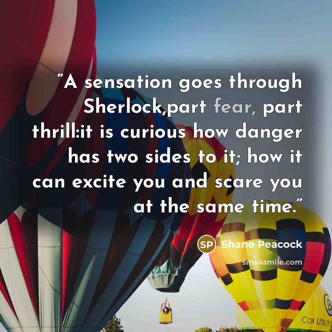 “A sensation goes through Sherlock,part fear, part thrill:it is curious how danger has two sides to it; how it can excite you and scare you at the same time.” quote by Shane Peacock