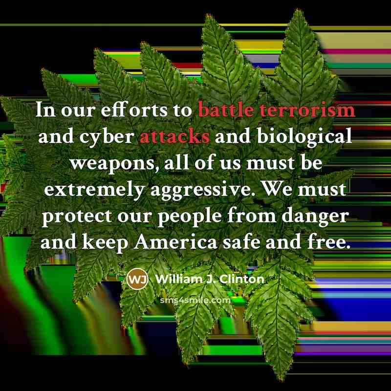 “In our efforts to battle terrorism and cyber attacks and biological weapons, all of us must be extremely aggressive. We must protect our people from danger and keep America safe and free.” quote by William J. Clinton