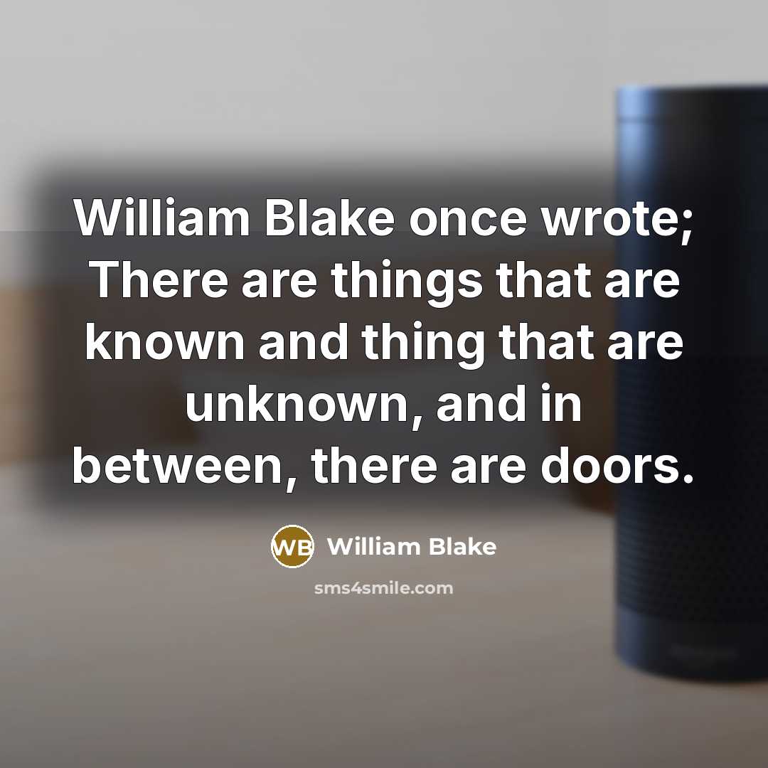 “William Blake once wrote; There are things that are known and thing that are unknown, and in between, there are doors.” quote by William Blake