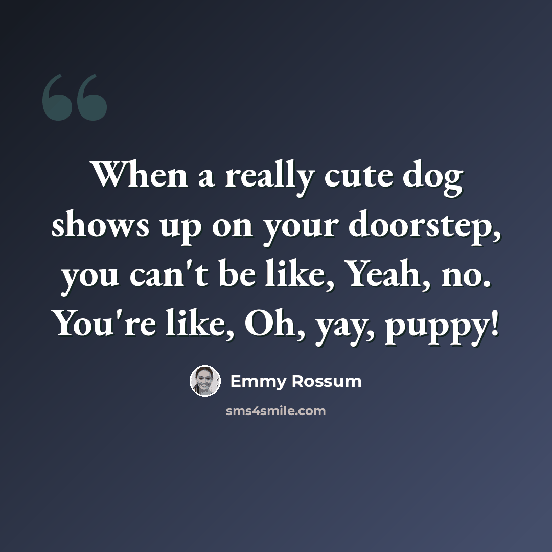 “When a really cute dog shows up on your doorstep, you can't be like, Yeah, no. You're like, Oh, yay, puppy!” quote by Emmy Rossum