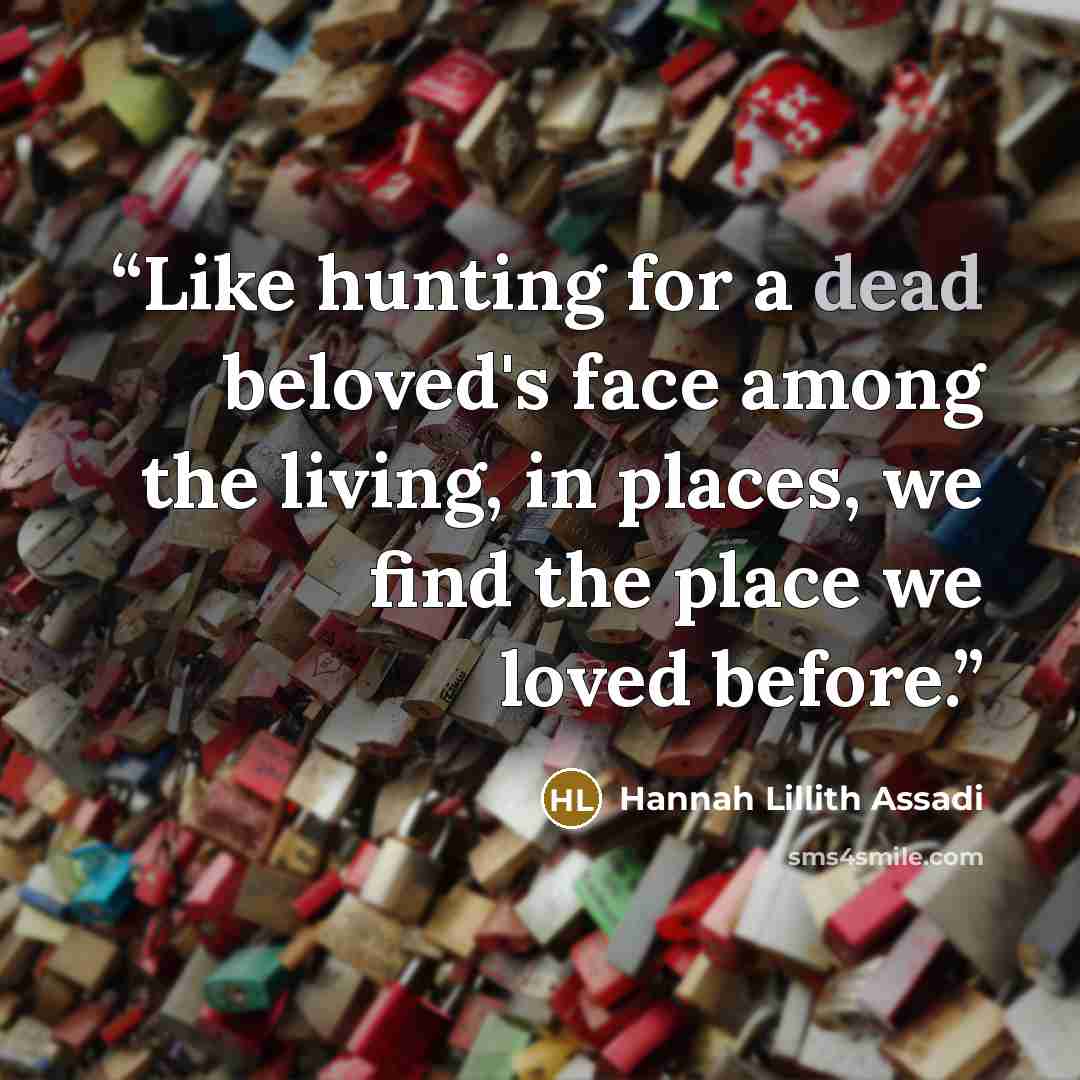 “Like hunting for a dead beloved's face among the living, in places, we find the place we loved before.” quote by Hannah Lillith Assadi