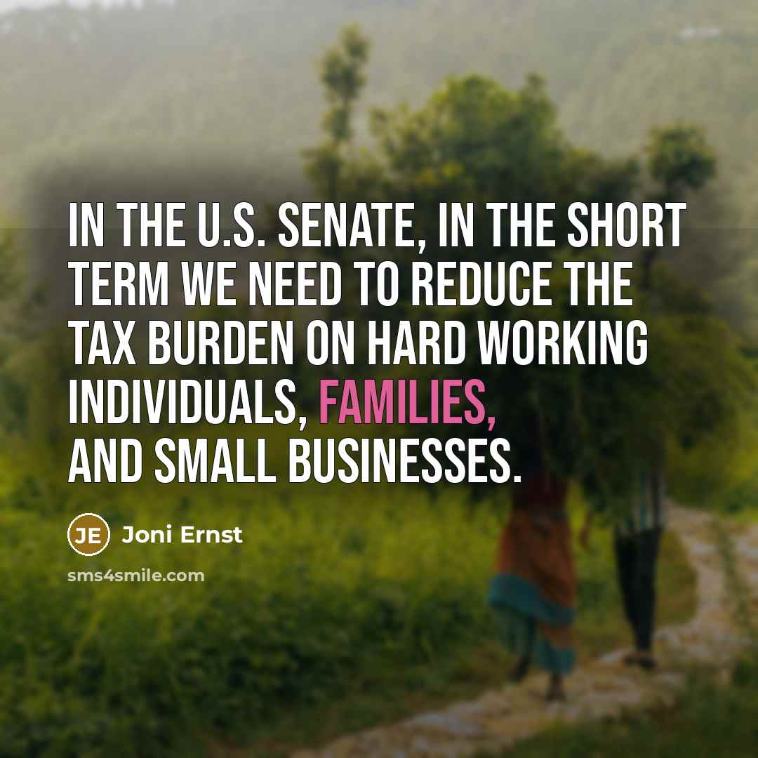 “In the U.S. Senate, in the short term we need to reduce the tax burden on hard working individuals, families, and small businesses.” quote by Joni Ernst