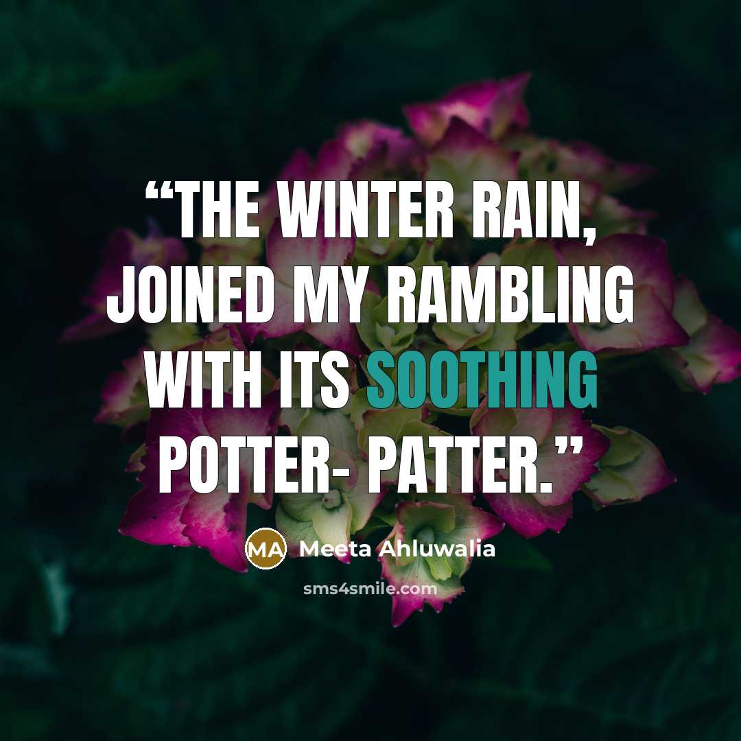 “The winter rain, joined my rambling with its soothing potter- patter.” quote by Meeta Ahluwalia