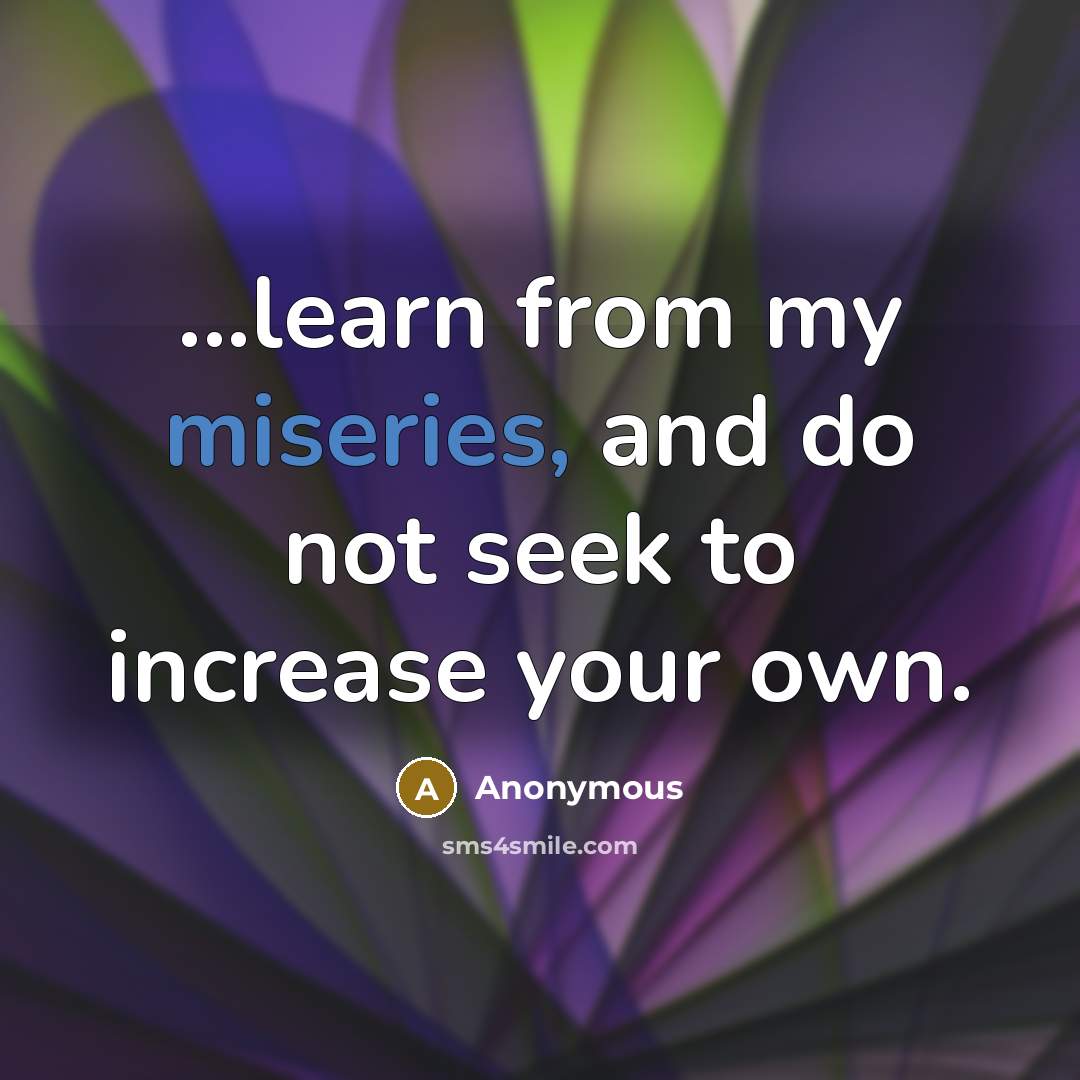 “...learn from my miseries, and do not seek to increase your own.” quote by Anonymous