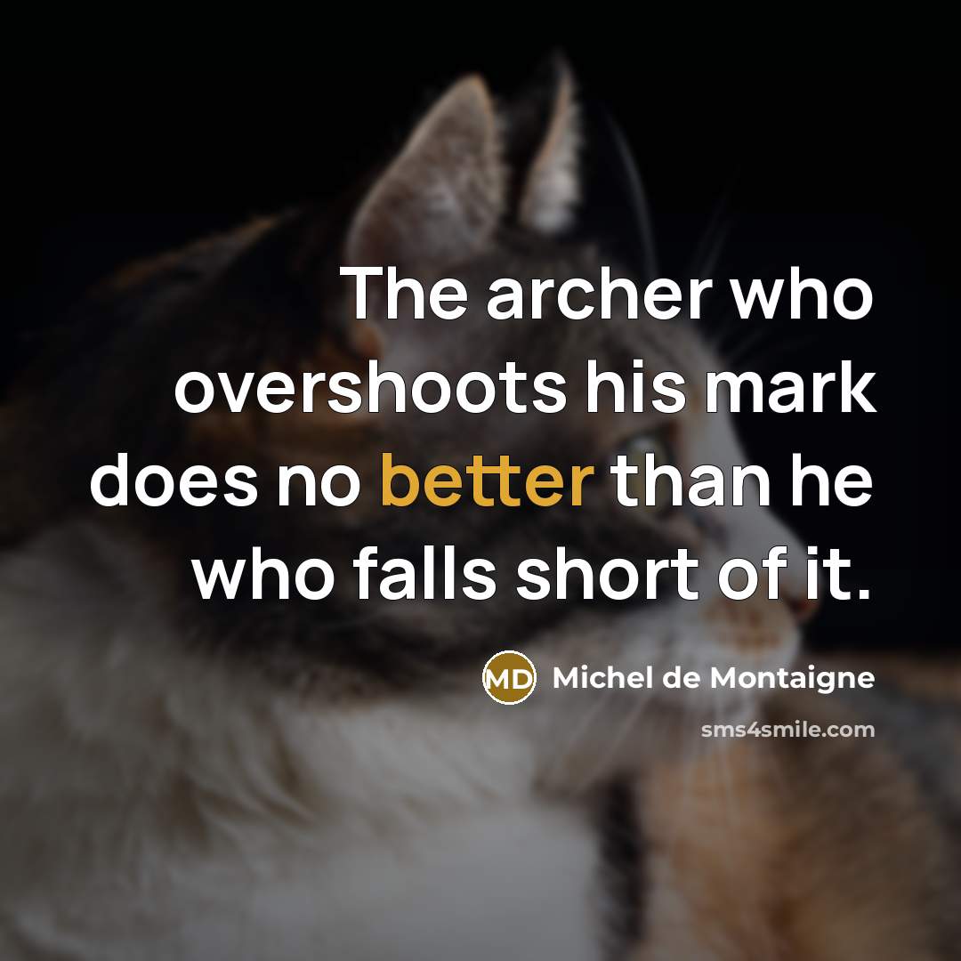 “The archer who overshoots his mark does no better than he who falls short of it.” quote by Michel de Montaigne
