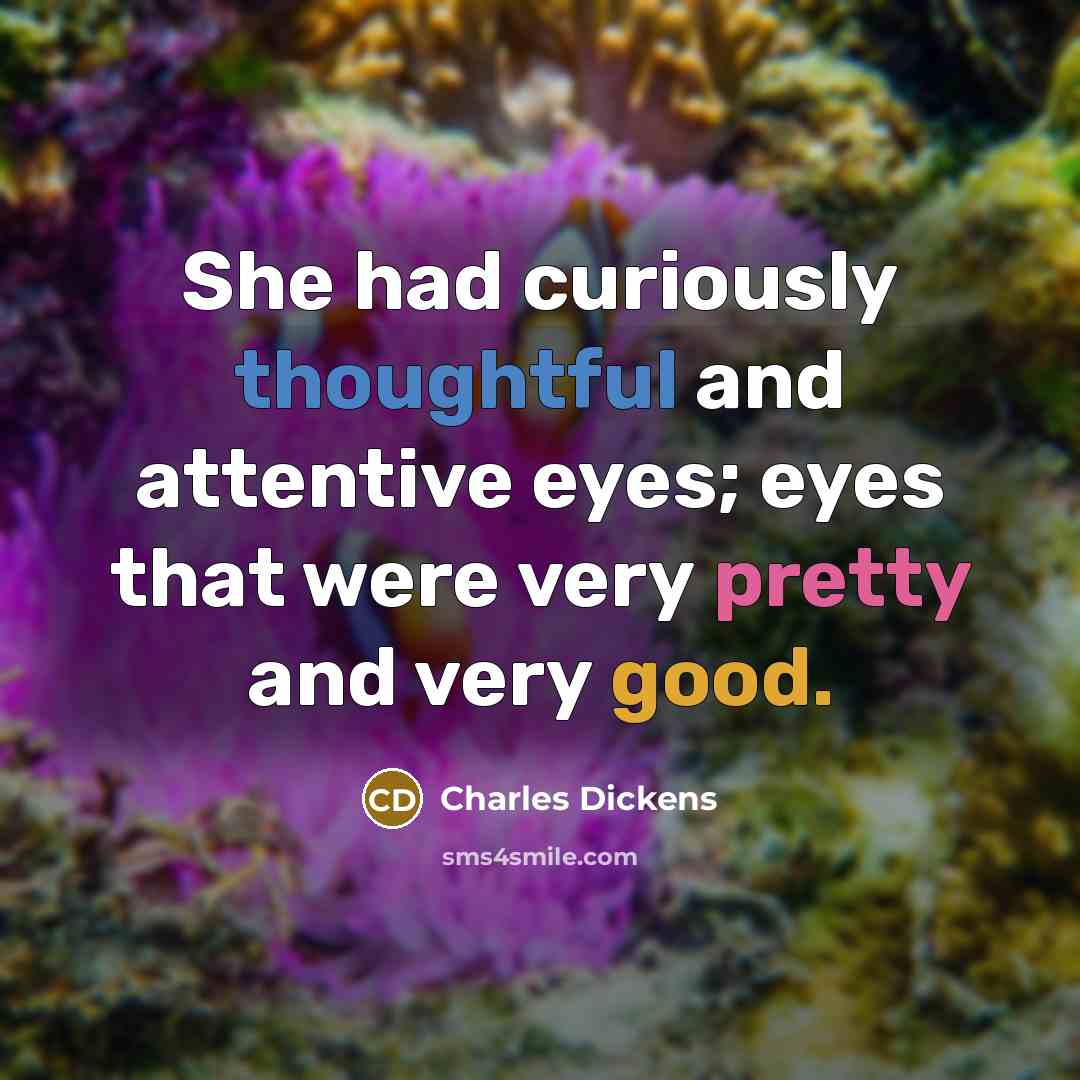 “She had curiously thoughtful and attentive eyes; eyes that were very pretty and very good.” quote by Charles Dickens