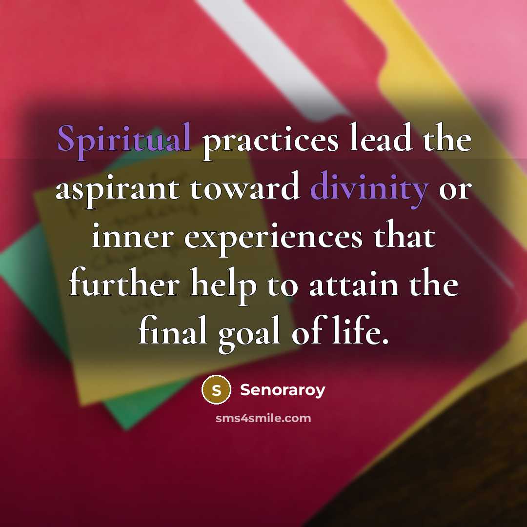 “Spiritual practices lead the aspirant toward divinity or inner experiences that further help to attain the final goal of life.” quote by Senoraroy