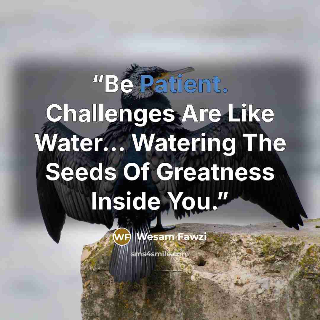 “Be Patient. Challenges Are Like Water... Watering The Seeds Of Greatness Inside You.” quote by Wesam Fawzi