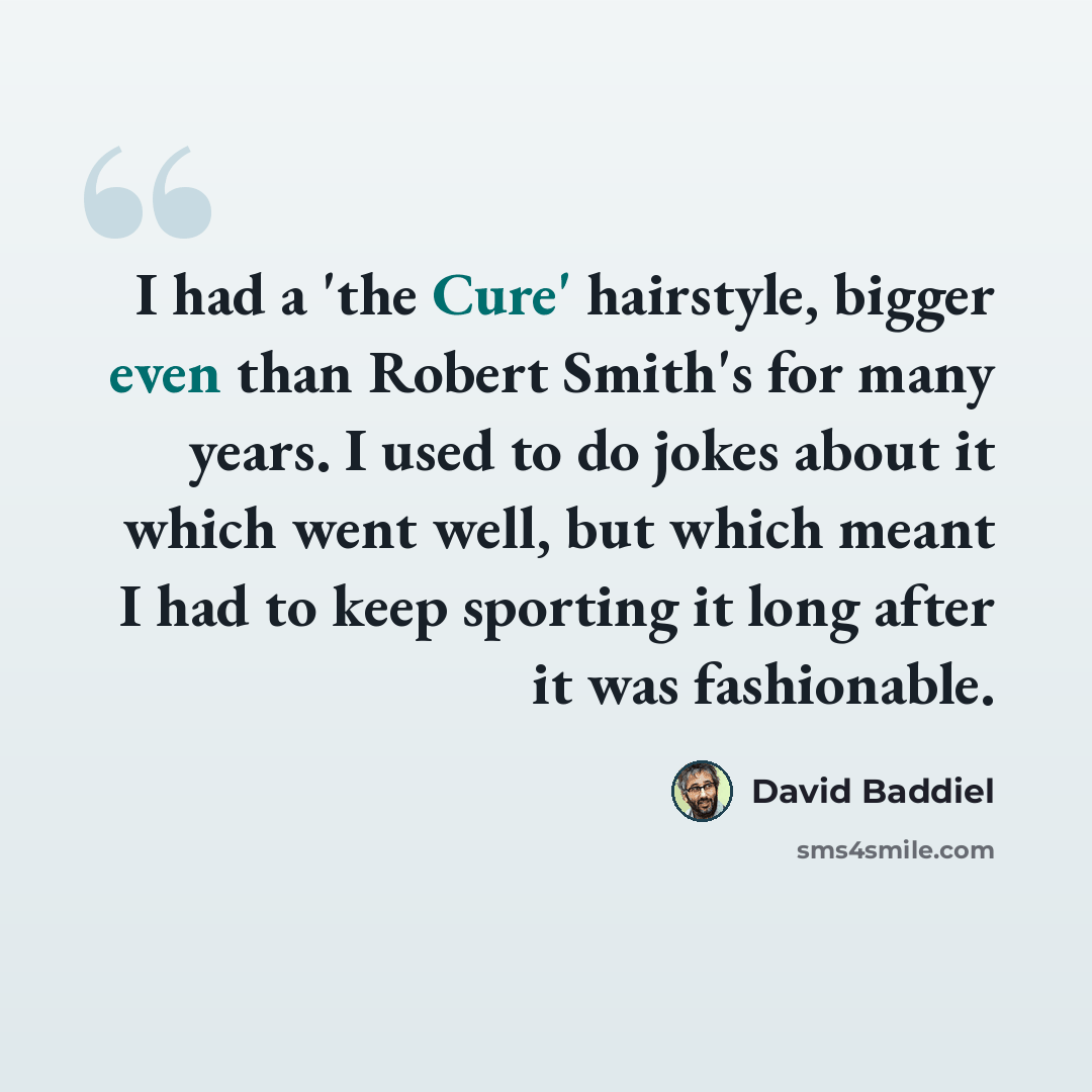“I had a 'the Cure' hairstyle, bigger even than Robert Smith's for many years. I used to do jokes about it which went well, but which meant I had to keep sporting it long after it was fashionable.” quote by David Baddiel