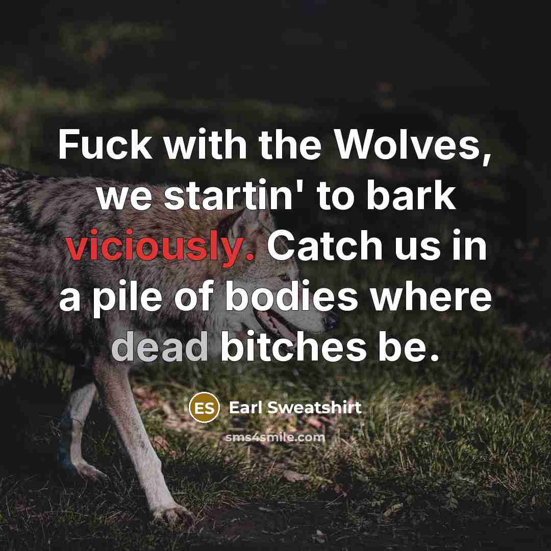 “Fuck with the Wolves, we startin' to bark viciously. Catch us in a pile of bodies where dead bitches be.” quote by Earl Sweatshirt
