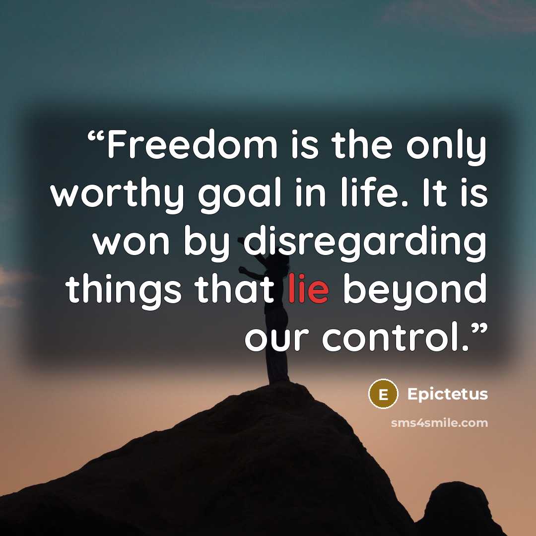 “Freedom is the only worthy goal in life. It is won by disregarding things that lie beyond our control.” quote by Epictetus