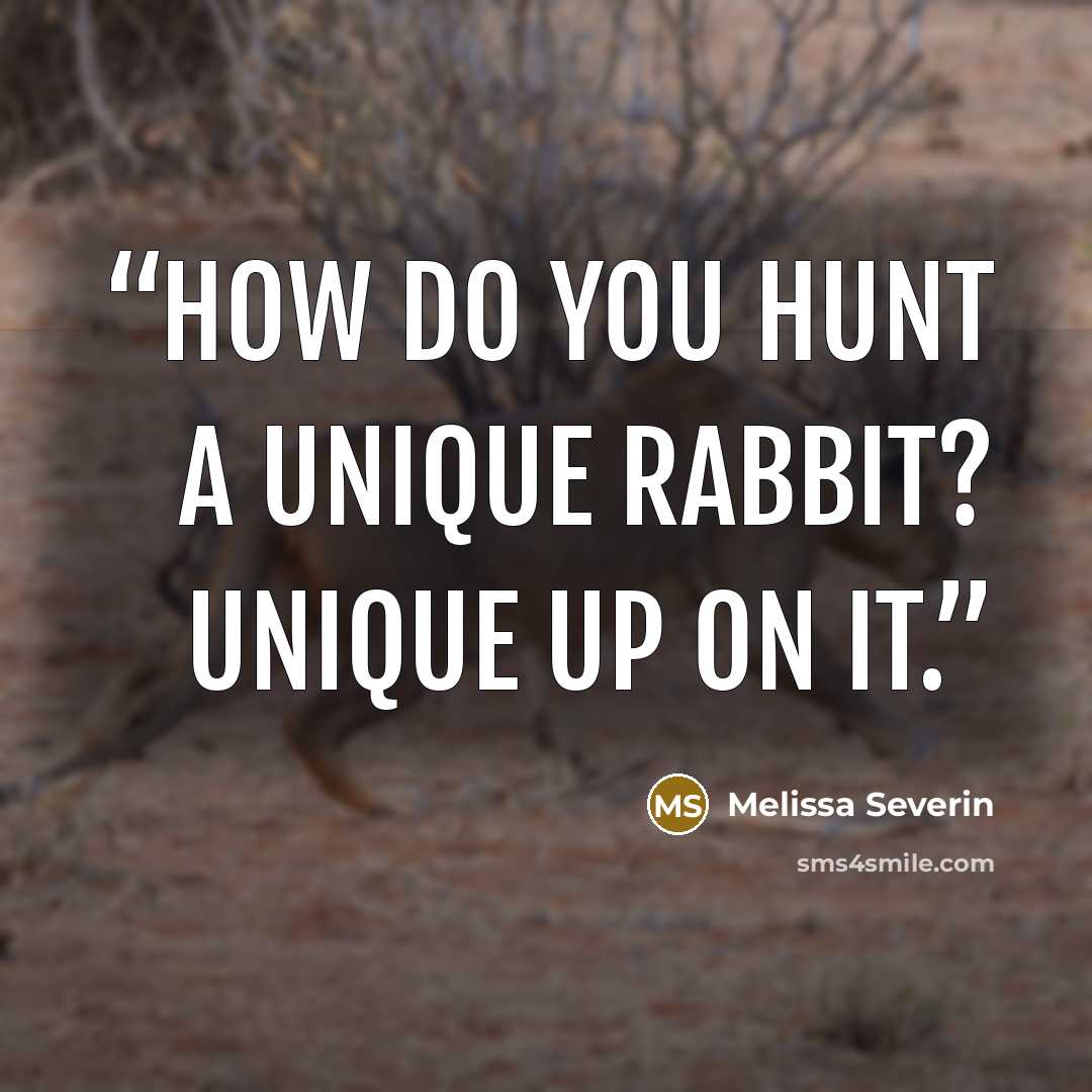 “How do you hunt a unique rabbit? Unique up on it.” quote by Melissa Severin
