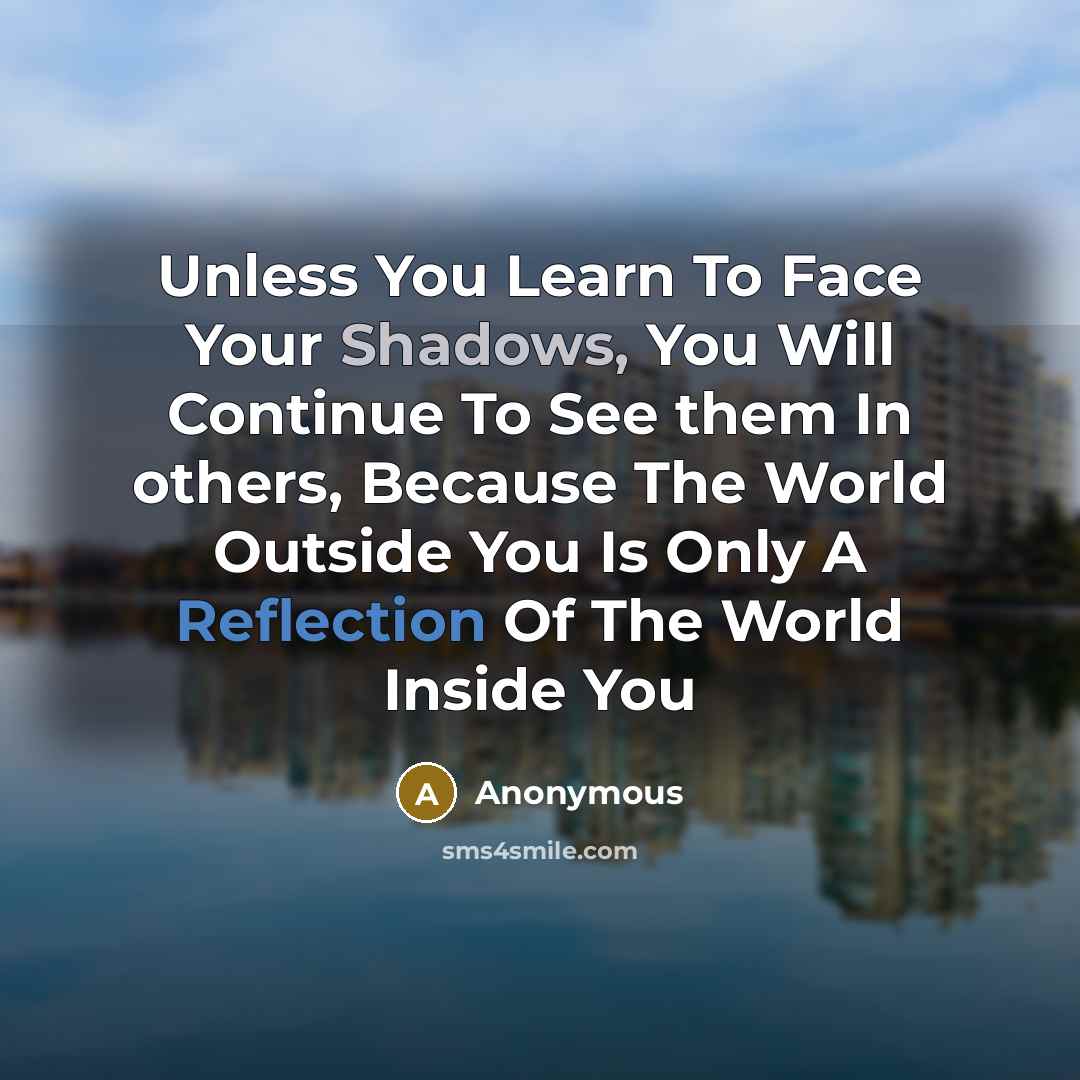“Unless You Learn To Face Your Shadows, You Will Continue To See them In others, Because The World Outside You Is Only A Reflection Of The World Inside You” quote by Anonymous