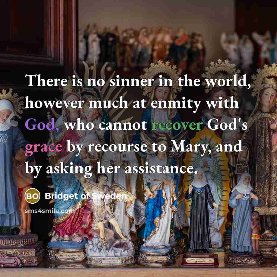 “There is no sinner in the world, however much at enmity with God, who cannot recover God's grace by recourse to Mary, and by asking her assistance.” quote by Bridget of Sweden
