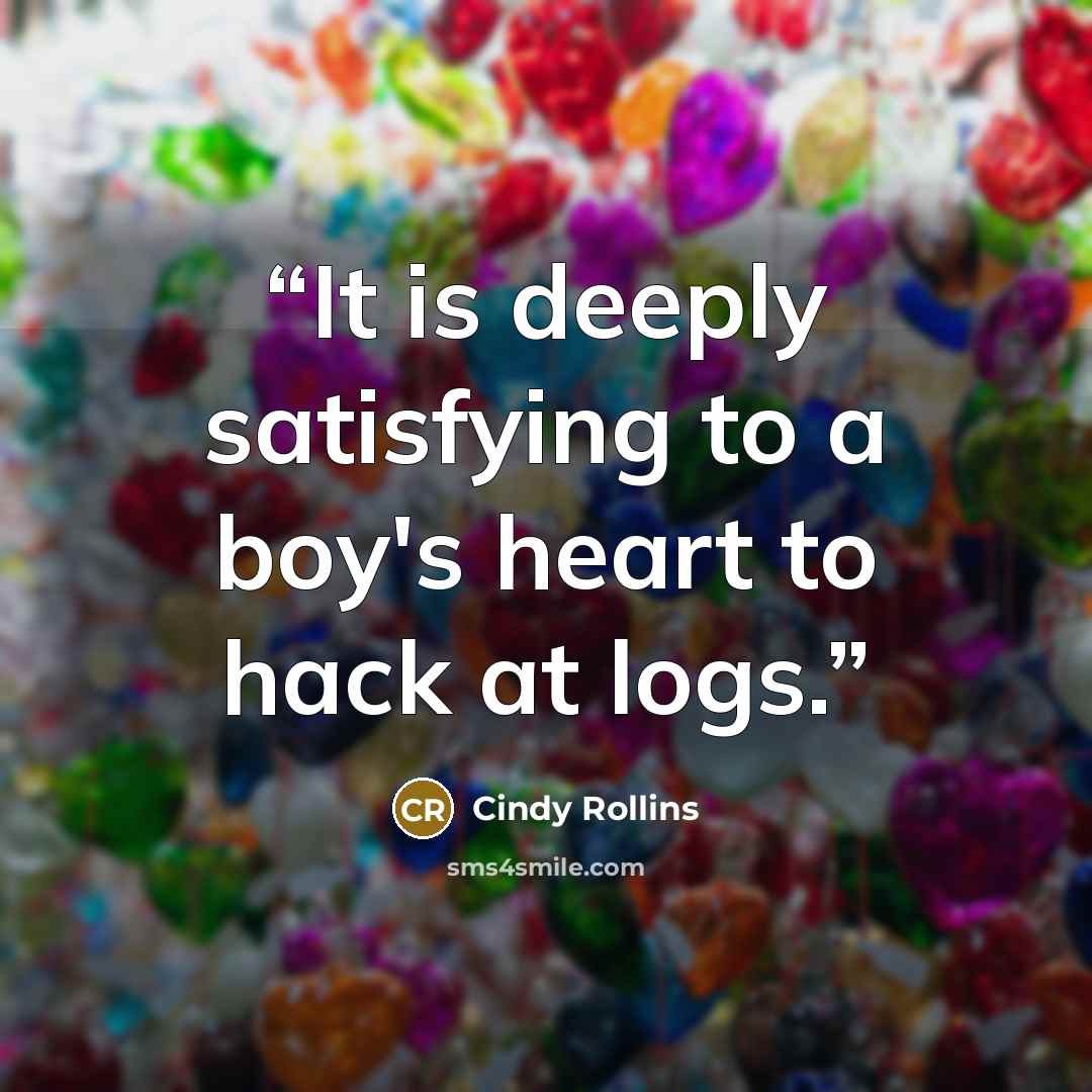 “It is deeply satisfying to a boy's heart to hack at logs.” quote by Cindy Rollins