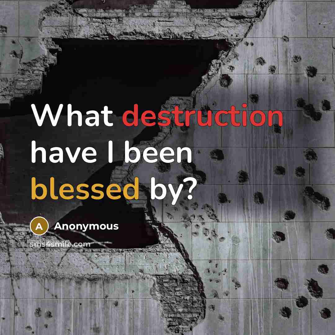 “What destruction have I been blessed by?” quote by Anonymous