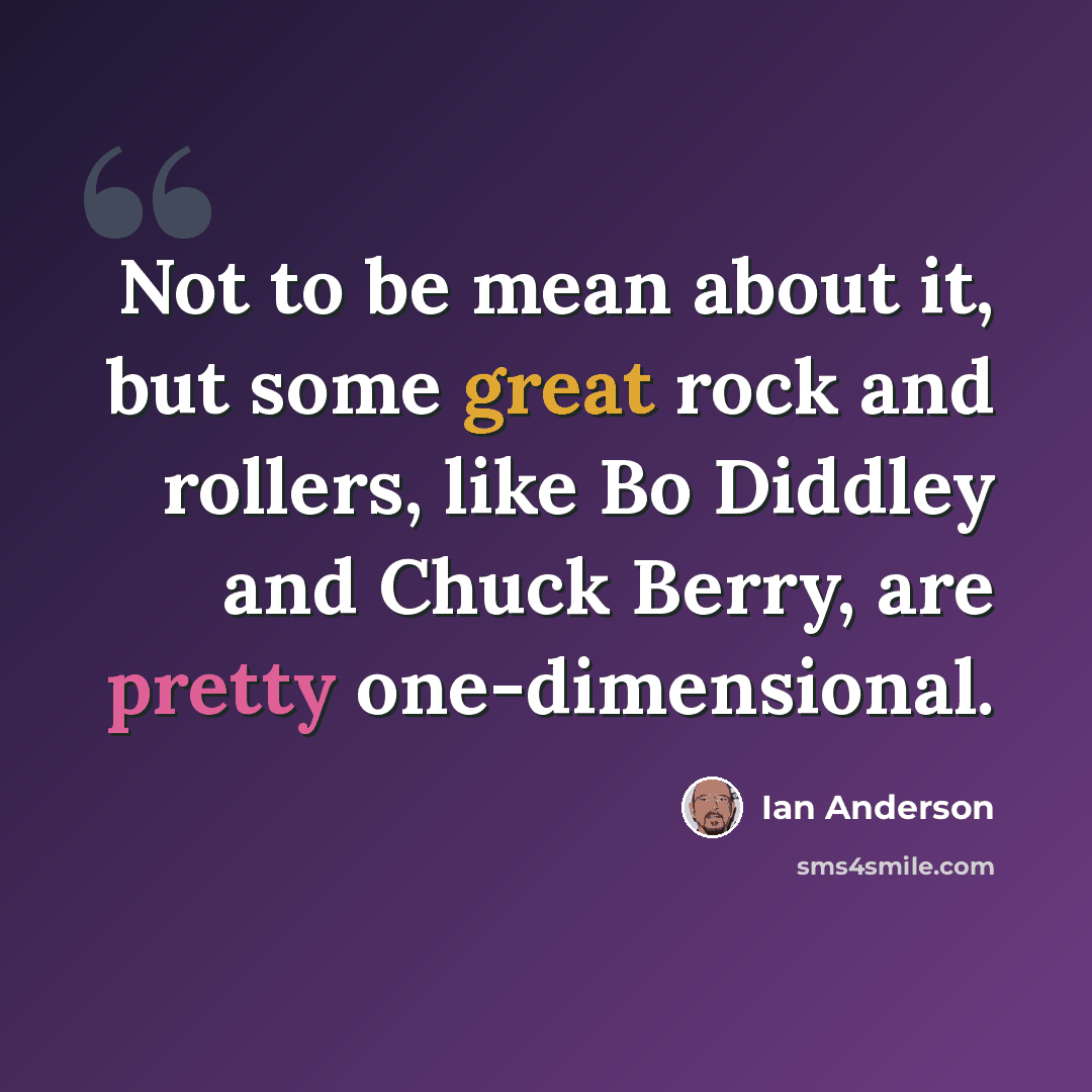 “Not to be mean about it, but some great rock and rollers, like Bo Diddley and Chuck Berry, are pretty one-dimensional.” quote by Ian Anderson