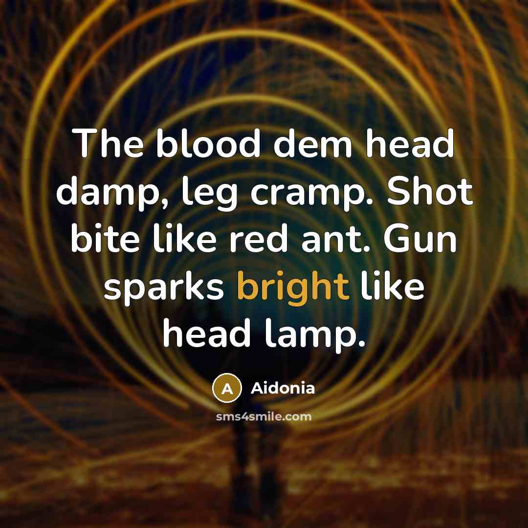 “The blood dem head damp, leg cramp. Shot bite like red ant. Gun sparks bright like head lamp.” quote by Aidonia
