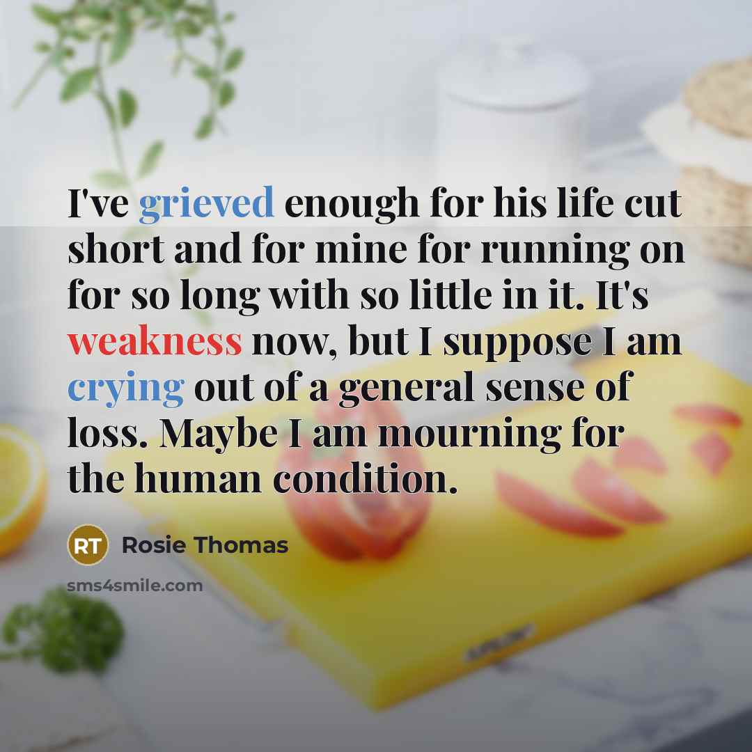 “I've grieved enough for his life cut short and for mine for running on for so long with so little in it. It's weakness now, but I suppose I am crying out of a general sense of loss. Maybe I am mourning for the human condition.” quote by Rosie Thomas