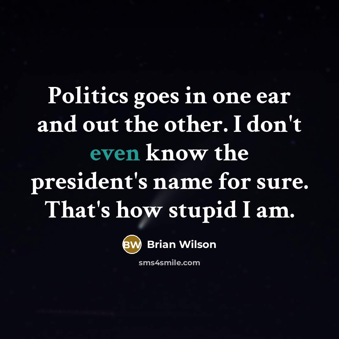 “Politics goes in one ear and out the other. I don't even know the president's name for sure. That's how stupid I am.” quote by Brian Wilson