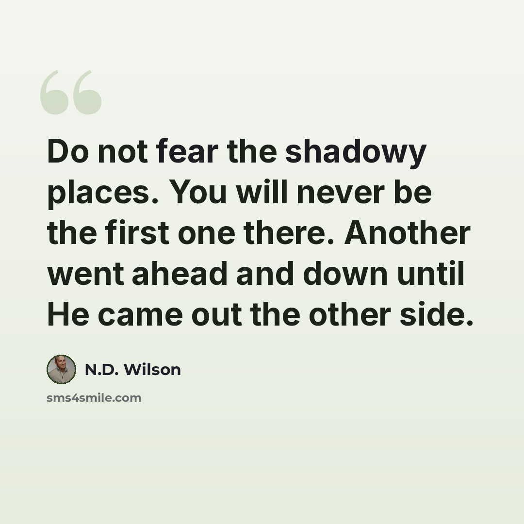 “Do not fear the shadowy places. You will never be the first one there. Another went ahead and down until He came out the other side.” quote by N.D. Wilson