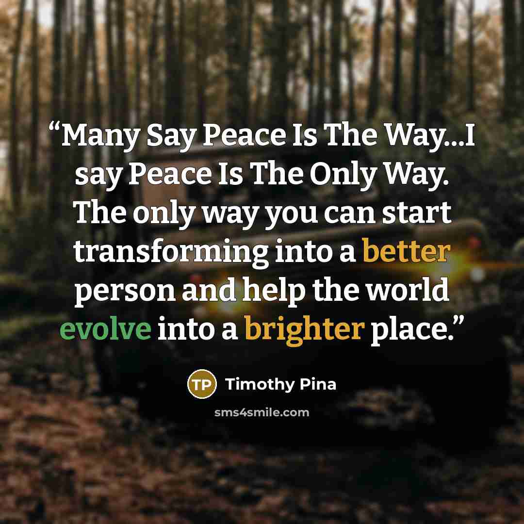 “Many Say Peace Is The Way...I say Peace Is The Only Way. The only way you can start transforming into a better person and help the world evolve into a brighter place.” quote by Timothy Pina