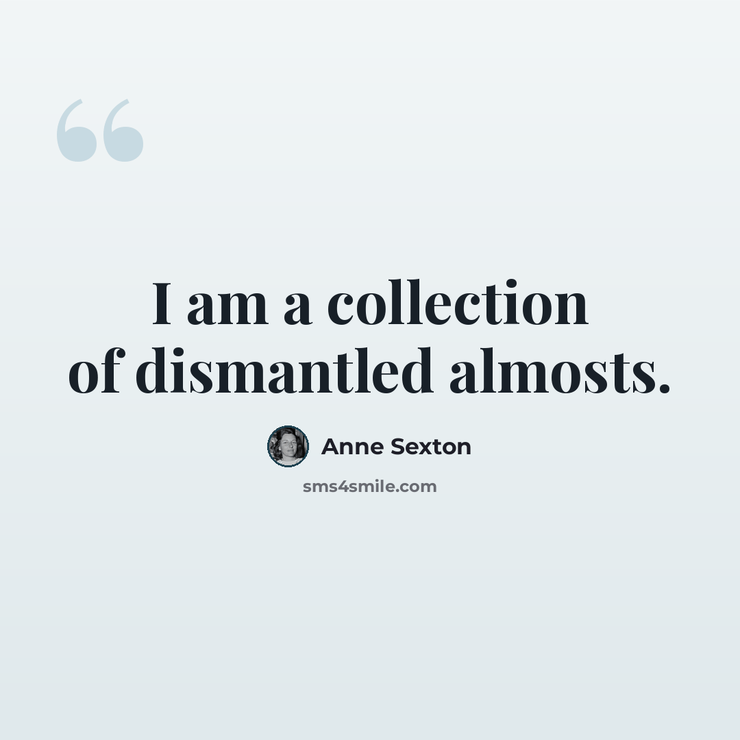 “I am a collection of dismantled almosts.” quote by Anne Sexton