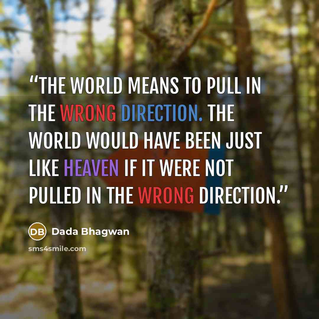 “The world means to pull in the wrong direction. The world would have been just like heaven if it were not pulled in the wrong direction.” quote by Dada Bhagwan