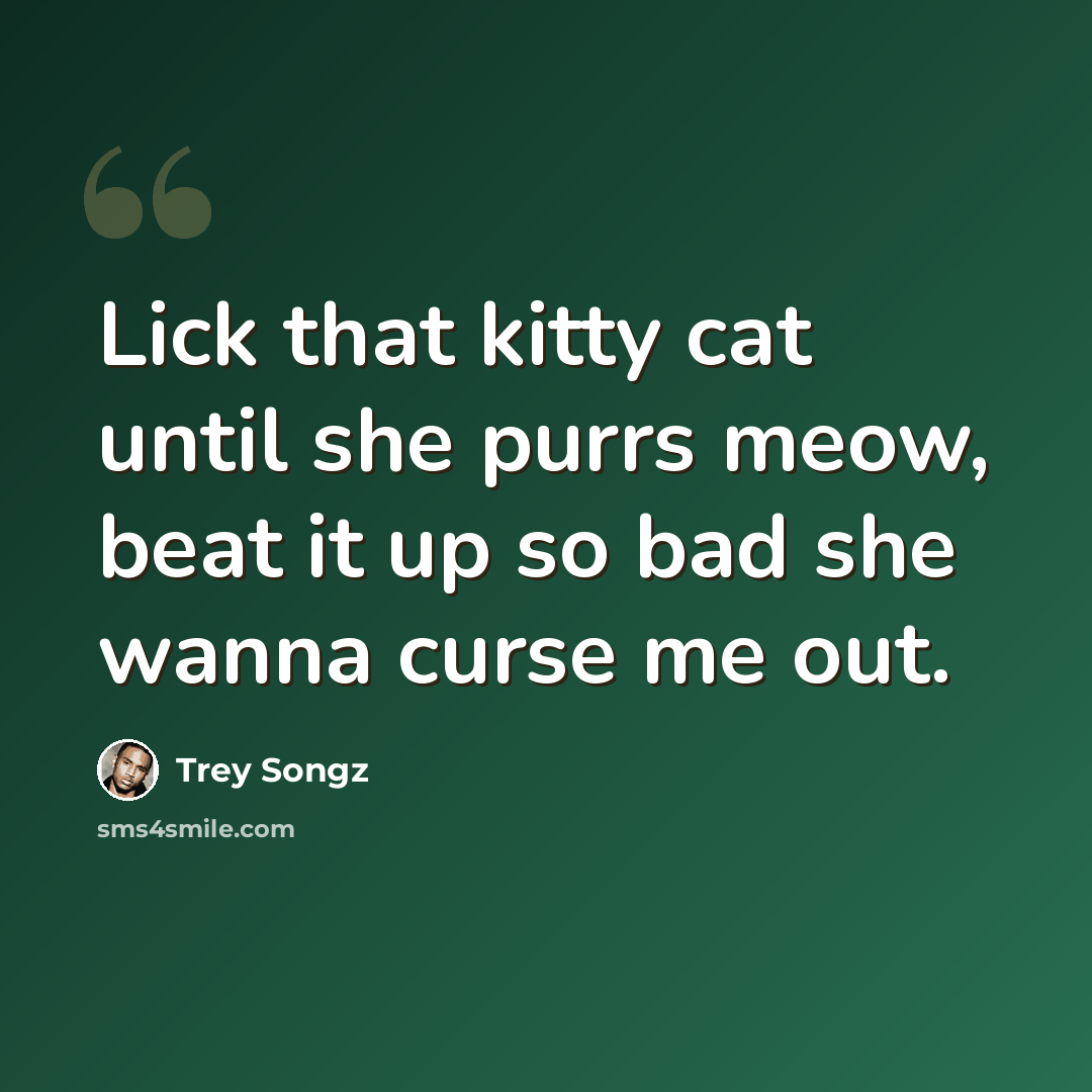 “Lick that kitty cat until she purrs meow, beat it up so bad she wanna curse me out.” quote by Trey Songz